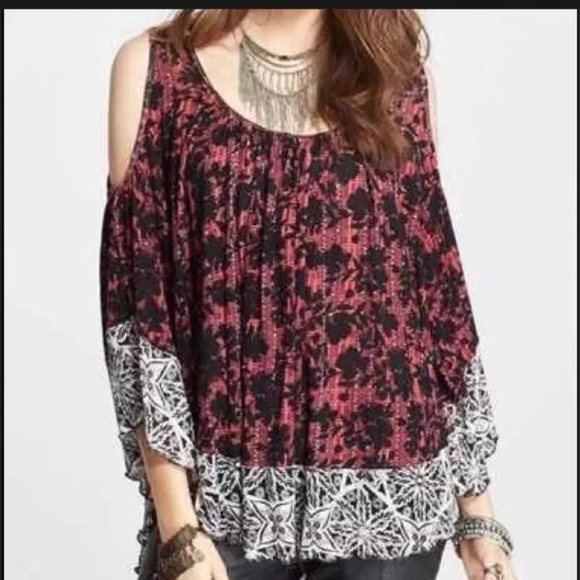 𝅺Free people cold shoulder shirt sz small - Picture 1 of 7